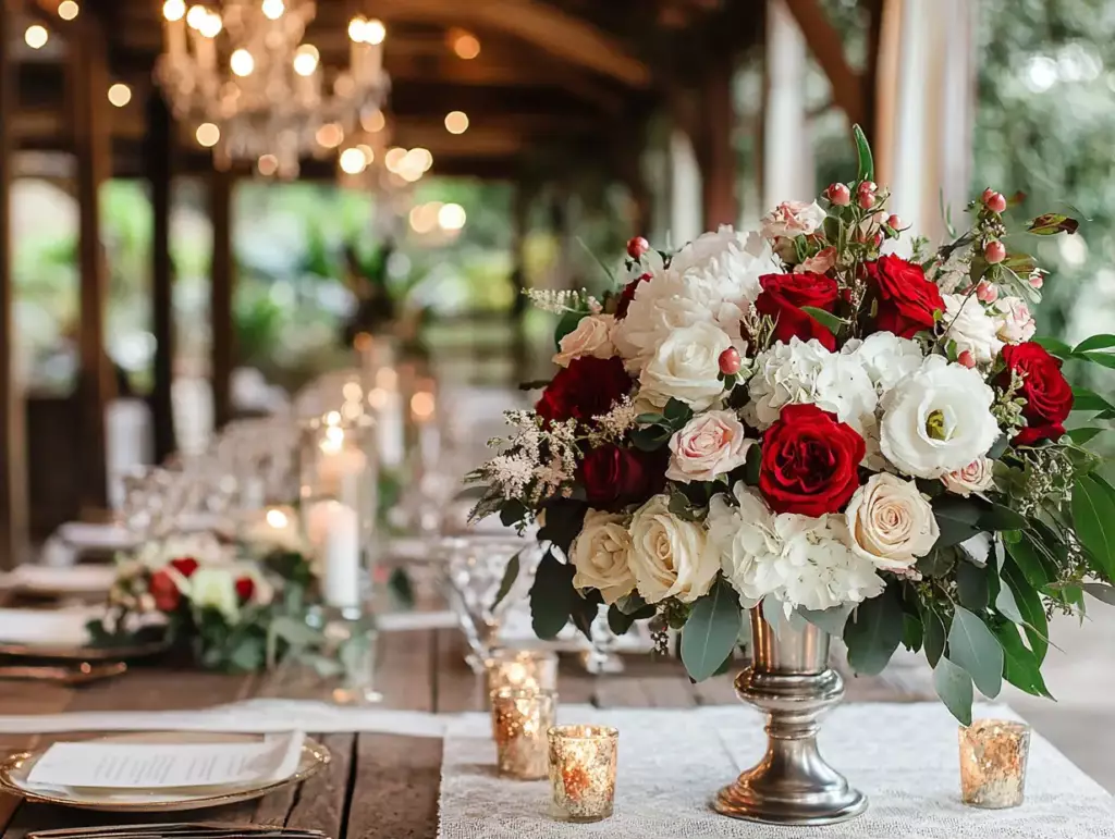 Elegant reception table setup showcasing Premium Wedding DJ ambient lighting and décor coordination for dinner service