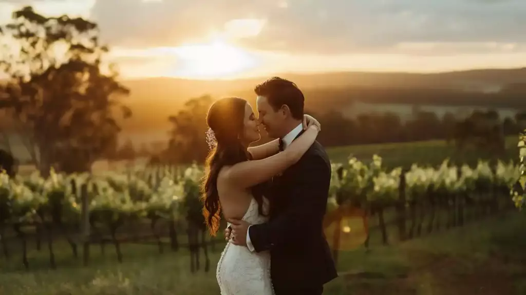 Guests mingle and dance at a lively wedding reception, with the city skyline visible through the windows.